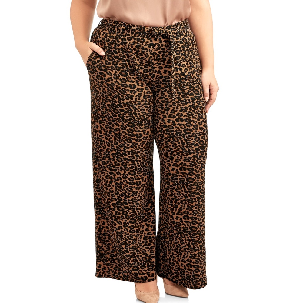 Terra & Sky Ankle Length Waist self tie Plus size Animal Print Pants Sz-3X